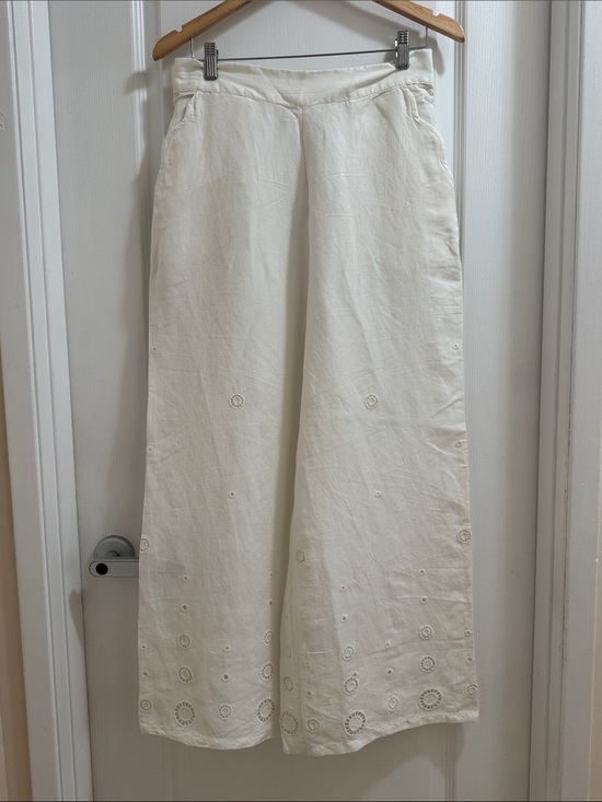 Anthropologie Pants - Anthropologie Cream Wide-Leg Embroidered pants